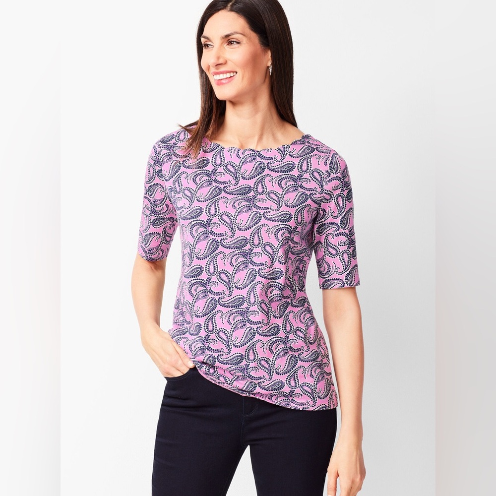 Talbots Paisley 100% Pima Cotton Scalloped Edge Tee Size Petite Small